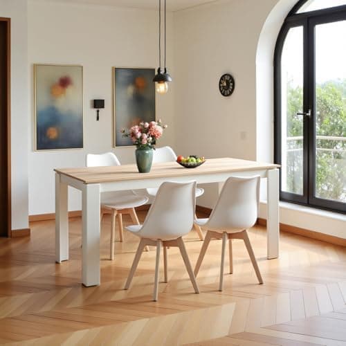 Esszimmergruppe Esstisch 120CM Rechteckig Holz + 4er Stühle grau Eiche-Weiß Tischbein für Wohnzimmer Küche Büro