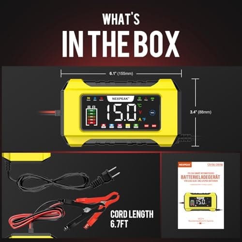 NEXPEAK NC215 - 15A Autobatterieladegerät, intelligentes LiFePO4 Lademodul für Auto & LKW + Rasenmäher, 12V/24V, 9-stufi