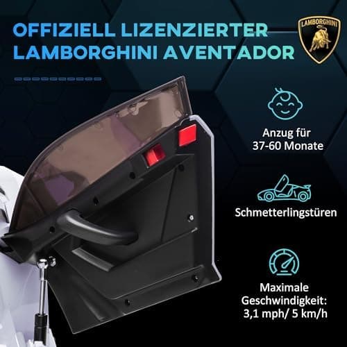 HOMCOM Kinder Elektroauto Lamborghini Aventador SVJ Roadster, 12V, MP3, Hupe, Musik, Sanftstart, 2 Motor, Fernbedienung,