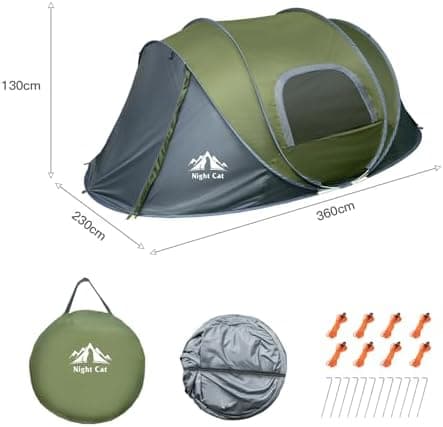 Night Cat Wasserdichtes Wurfzelt 2-4 Personen: Outdoor Sport Picknick Wandern Reise Zelt