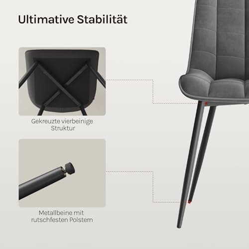 WOLTU Esszimmerstühle 2er Set, gepolstert mit Samt, für Wohn- und Esszimmer, Hochlastige Küchenstühle, Dunkelgrau