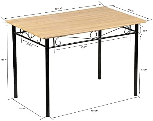 Esszimmer-Set mit Esstisch und 4 Stühlen, Buchenholzmaserung, weiße Metallbeine, perfekt für Esszimmer und Küche, präch