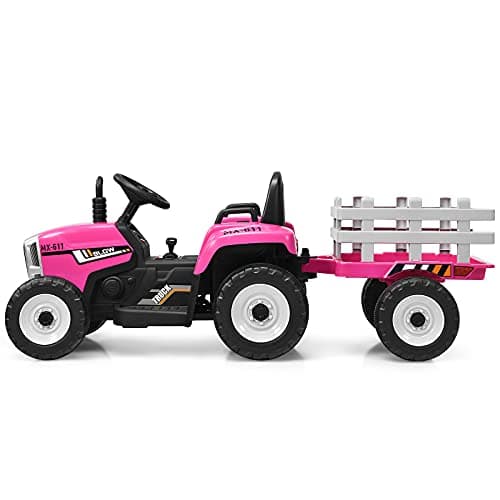 COSTWAY 12V 3-Gang Traktor mit LED Lichtern, Musik & Hupe für Kinder ab 3 Jahre - Grün