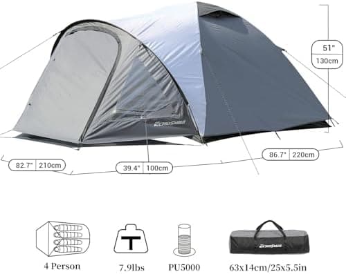 EchoSmile Wasserdicht 3-4 Personen Camping Zelt 5000mm, Ultraleicht für Jahreszeiten-Trekking und Festival-Spiele