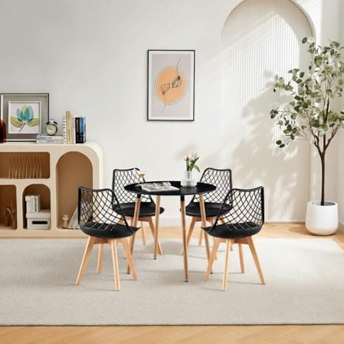**White Round Dining Table with 4 White Dining Chairs 4 Piece Set for Dining Room, Kitchen, Living Room**
| **White Din