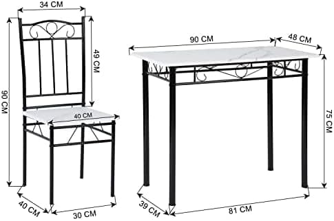 Esszimmer-Set mit Esstisch und 4 Stühlen, Buchenholzmaserung, weiße Metallbeine, perfekt für Esszimmer und Küche, präch