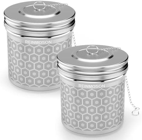 Reinmoson Edelstahl Teesieb für Losen Tee – 5 x 7,1 cm Gewürzei Teeei Groß mit extra feinem Netz – Schwarztee, Rooibos,