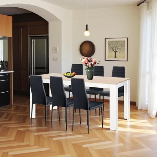 Esszimmergruppe mit 4 Stühlen Esstisch Hochlehner Kunstleder Sitzgruppe für Familie
| 110cm Eiche-Schwarz Tisch + 4 Sch
