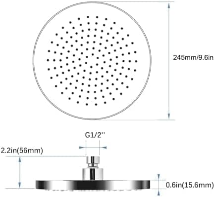 AiQInu 8-Zoll Runder Duschkopf Regendusche - Wassersparend, Anti-Kalk-Düsen, Edelstahl-Wasserfall-Duschkopf - Global Rec