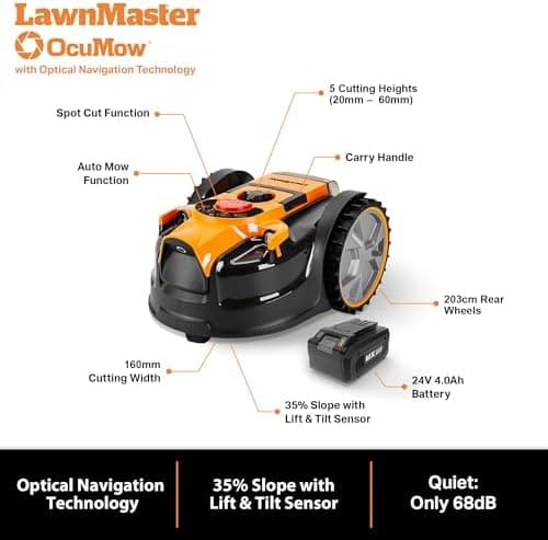 Lawnmaster OcuMow®16 Mähroboter kabellos für Hausinhaber im Hausgärtnereich bis zu 150 ㎡
| Lawnmaster OcuMow®16 Mährobo