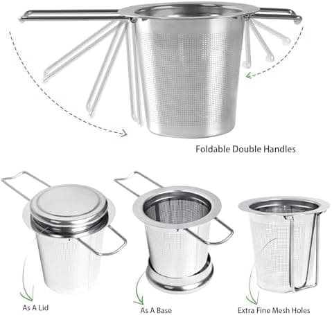 **2 Stück Rostfreier Edelstahltieesiebe mit Einklappbaren Griffen und Deckel, ideal für Teeamateure und -experten bei j