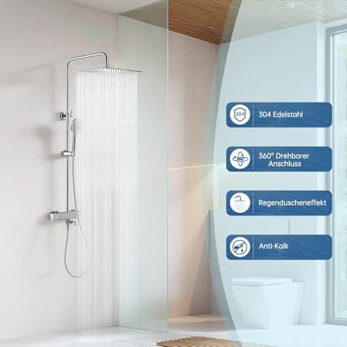 HAUSPROFI Wassersparender Antikalk-Duschkopf mit Edelstahl Düse, poliertes Chrome-Finish für Profis, 30 cm Quadratisch