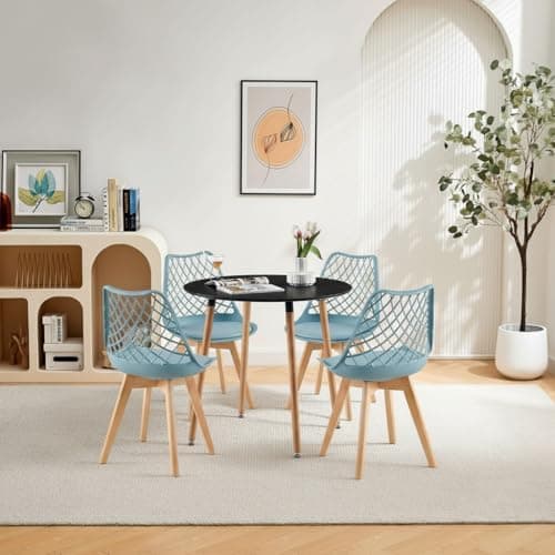 **White Round Dining Table with 4 White Dining Chairs 4 Piece Set for Dining Room, Kitchen, Living Room**
| **White Din