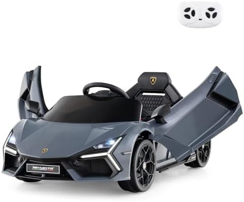 GOPLUIS Elektroauto für Kinder in Grau: 12V Lamborghini Kinderauto elektrisch in 2 Modi & mit Fernbedienung & LED-Leucht