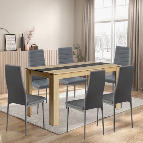 Esszimmergruppe mit 4 Stühlen Esstisch Hochlehner Kunstleder Sitzgruppe für Familie
| 110cm Eiche-Schwarz Tisch + 4 Sch