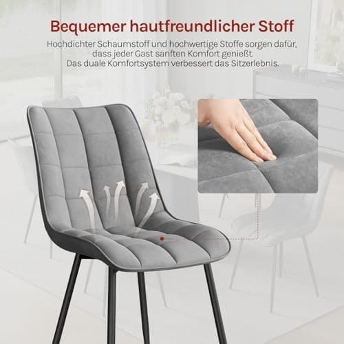 WOLTU Esszimmerstühle 2er Set, gepolstert mit Samt, für Wohn- und Esszimmer, Hochlastige Küchenstühle, Dunkelgrau