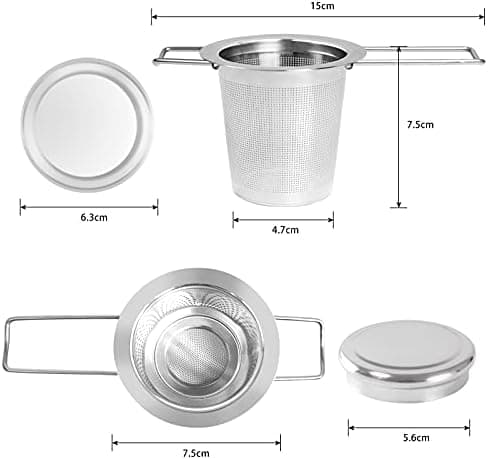 **2 Stück Rostfreier Edelstahltieesiebe mit Einklappbaren Griffen und Deckel, ideal für Teeamateure und -experten bei j