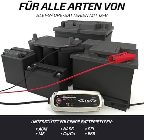 CTEK MXS 5.0 - Temperaturkompensierter Ladegerät Autobatterie für Fahrzeuge und Motorräder mit Intelligenz-, Rekondition