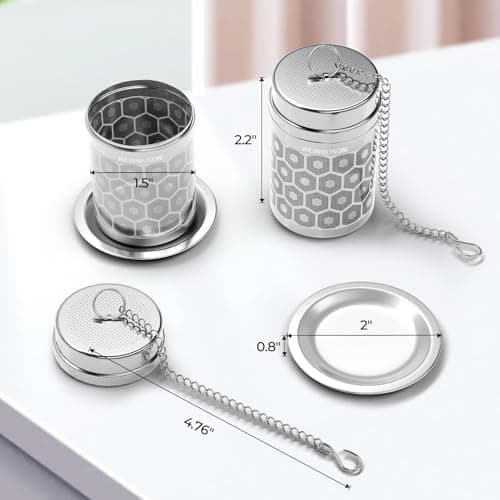 Reinmoson Edelstahl Teesieb für Losen Tee – 5 x 7,1 cm Gewürzei Teeei Groß mit extra feinem Netz – Schwarztee, Rooibos,