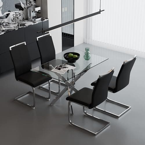 Goldfan Esstisch Set für Küche, Esszimmer & Wohnzimmer (110cm, Schwarz) mit Kunstleder Stühlen
| Goldfan Rechteckiger G