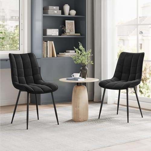 WOLTU Esszimmerstühle 2er Set, gepolstert mit Samt, für Wohn- und Esszimmer, Hochlastige Küchenstühle, Dunkelgrau
