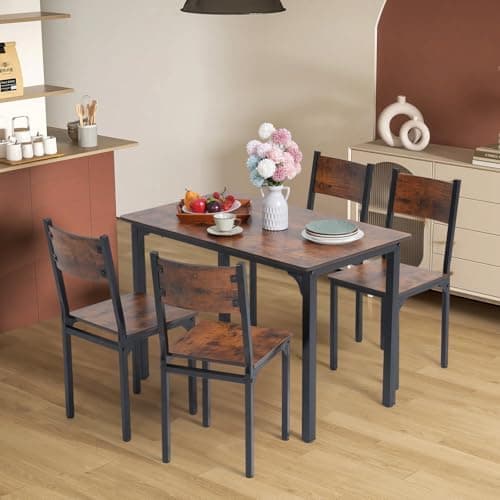 OC Orange-Casual Industrial-Look Esszimmertisch Set für 4 Personen mit 4 Stühlen, Vintagebraun, 2 Packet