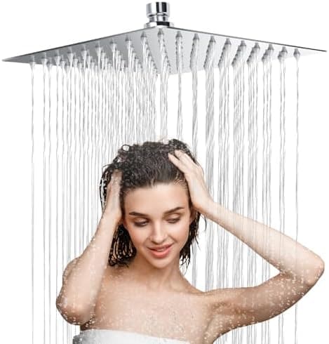 Regendusche Quadrat 12 Zoll 304 Edelstahl Duschkopf Wassersparend 90° Anti Kalk Düsen für Familie Badzimmer