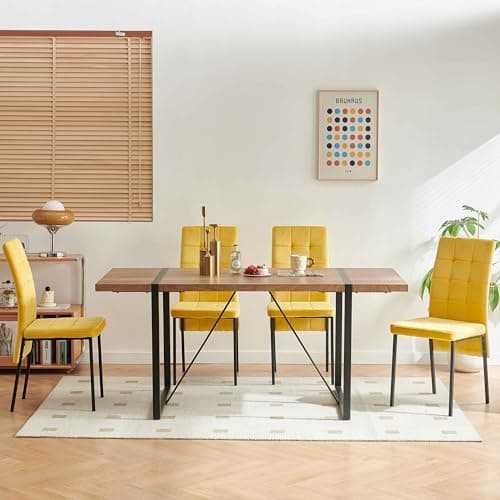 NORDICANA Grauer Esstisch Set 4er Stühle, Rechteckig MDF-Holztisch + Polsterstuhl Samtbezug, für Küche, Büro, Balkon, Re