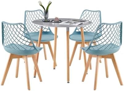 **White Round Dining Table with 4 White Dining Chairs 4 Piece Set for Dining Room, Kitchen, Living Room**
| **White Din