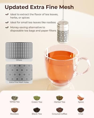 Reinmoson Edelstahl Teesieb für Losen Tee – 5 x 7,1 cm Gewürzei Teeei Groß mit extra feinem Netz – Schwarztee, Rooibos,