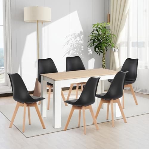 Esszimmergruppe Esstisch 120CM Rechteckig Holz + 4er Stühle grau Eiche-Weiß Tischbein für Wohnzimmer Küche Büro