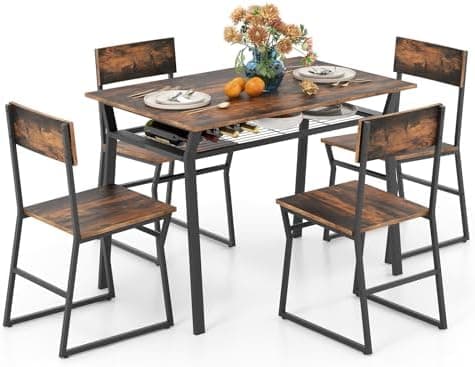 GIANTEX Essgruppe Esstisch Metallrahmen Set für 4 Personen, Esszimmergarnitur Küchentisch Sitzgruppe Industrie culpa