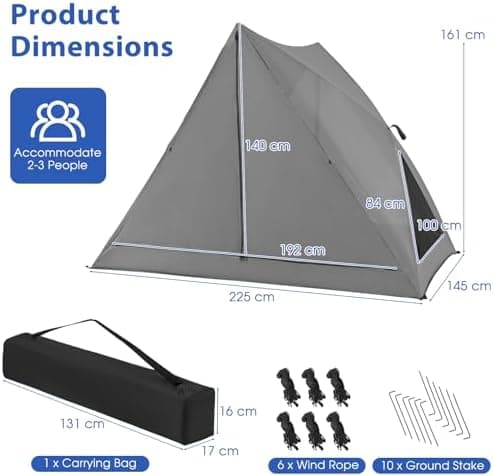 HOMASIS Wasserdichtes Campingzelt für 2–3 Personen
| HOMASIS Pop up Zelt mit Regendach für die Familie
| HOMASIS 360° e