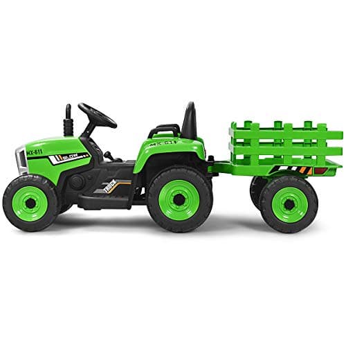 COSTWAY 12V 3-Gang Traktor mit LED Lichtern, Musik & Hupe für Kinder ab 3 Jahre - Grün