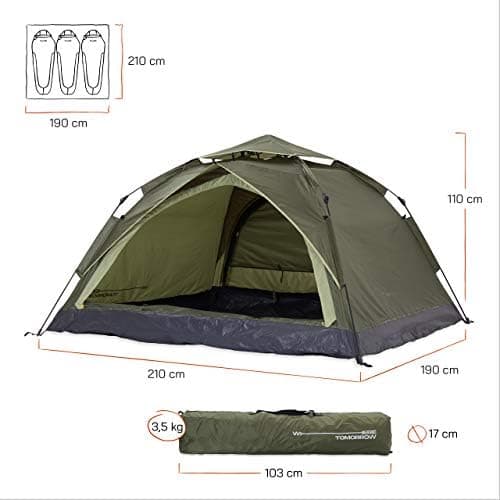 Lumaland Camping Zelt - Leichtes Pop Up Wurfzelt 210x190x110cm | Trekking & Festival Igluzelt | 2-4 Personen Wasserdicht