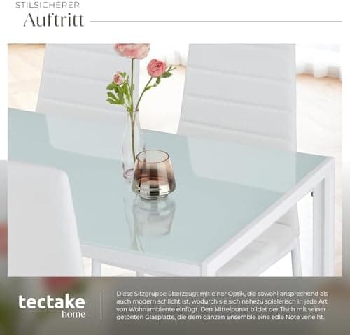 Tectake Essgruppe Set - stabil, modern, schwarz | Tisch und 4X Stuhl | Kunstleder, Sicherheitsglas | für Familie und Fre