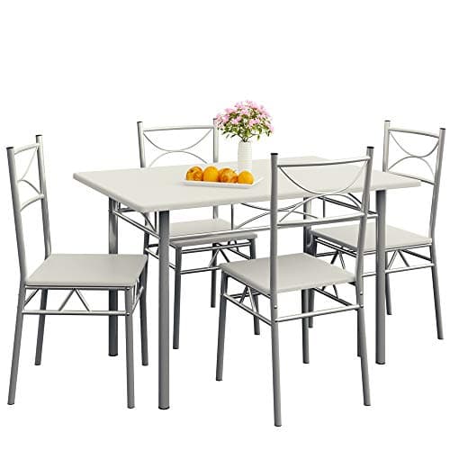 Casaria® Esstisch mit 4 Stühlen Holz 5-TLG Set Industrial Paul Weiß  
Casaria® Industrial Esszimmer Möbel Holz 4 Stühle