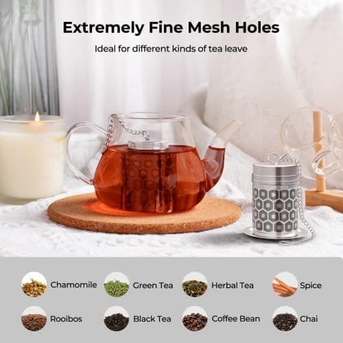 Reinmoson Edelstahl Teesieb für Losen Tee – 5 x 7,1 cm Gewürzei Teeei Groß mit extra feinem Netz – Schwarztee, Rooibos,