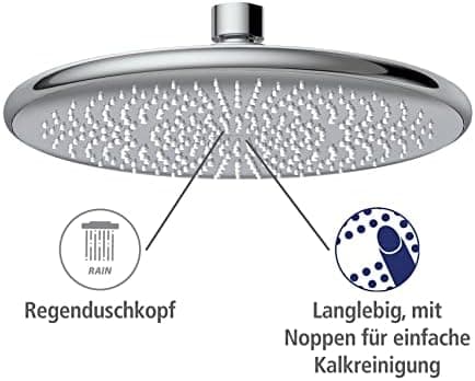 Wenko Wasserspar Regenduschkopf - Wassersparende Kopfbrause mit ABS,chromfarbener Rand, Ø 22,5 cm - Wasserspar-System