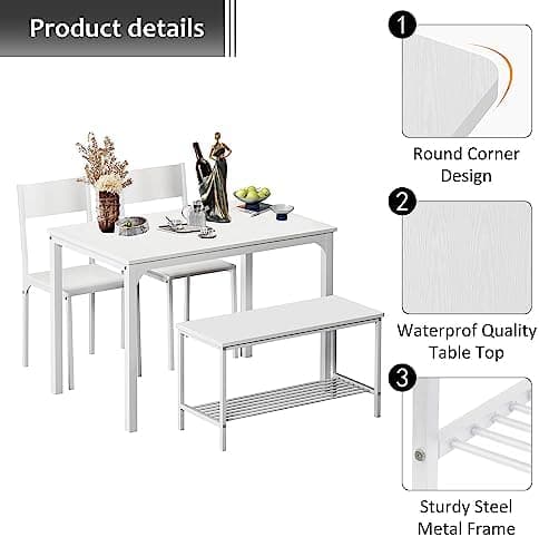 Sogesfurniture 4-teiliges Essgruppe Vintagebraun für Wohnzimmer und Esszimmer mit Ablagefläche und Rechteckigem Esstisch