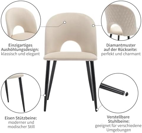 HAUSPROFI Esszimmertisch mit 4 Stühlen (Grau+Schwarz) - 68x117x75cm - Samt-Sitzpolster - Modern Möbelset für Hausprofi-E