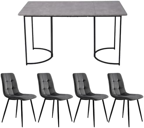 Essstisch Set 4 Stühle + Moderne Küche + Esszimmergruppe (Grau)  
Rechteckiger Esstisch Set 140x80x75 cm + Esszimmerstuh