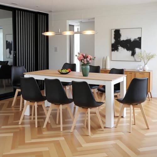 Esszimmergruppe Esstisch 120CM Rechteckig Holz + 4er Stühle grau Eiche-Weiß Tischbein für Wohnzimmer Küche Büro