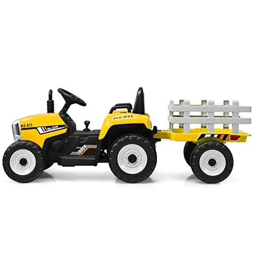 COSTWAY 12V 3-Gang Traktor mit LED Lichtern, Musik & Hupe für Kinder ab 3 Jahre - Grün