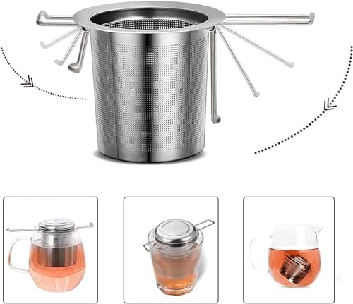 Teesieb Teefilter Edelstahl 304, Spülmaschinengeeignet, für viele Tee-Tassen und -Schalen, praktische Faltbare Griffe un