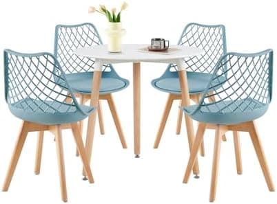 **White Round Dining Table with 4 White Dining Chairs 4 Piece Set for Dining Room, Kitchen, Living Room**
| **White Din