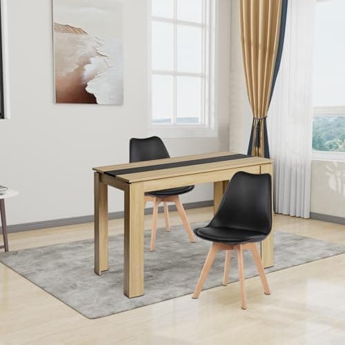 Esszimmergruppe Esstisch 120CM Rechteckig Holz + 4er Stühle grau Eiche-Weiß Tischbein für Wohnzimmer Küche Büro