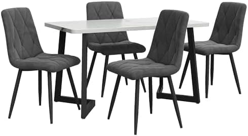 Essgruppe Esstisch mit 4 Stühlen Set für 4 Personen, Rechteckiger Esstisch 117x68x75 cm mit Schwarz Metallbeinen, Grau S