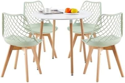 **White Round Dining Table with 4 White Dining Chairs 4 Piece Set for Dining Room, Kitchen, Living Room**
| **White Din