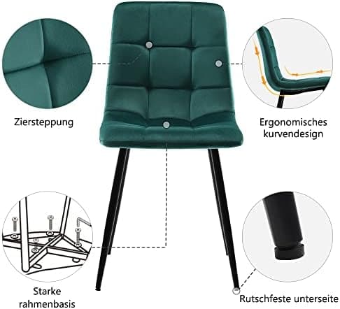 HAUSPROFI Modern Holzmöbel Esstisch Set für Küche Wohnzimmer Büro (Grün + Schwarz, Samt, 140x80x74cm)  
HAUSPROFI Rechte
